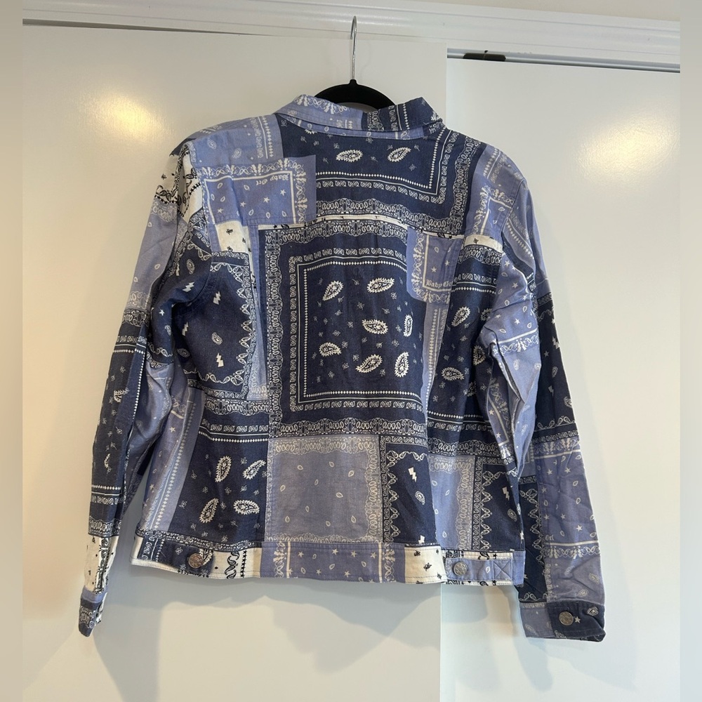 Northstyle Women’s Patchwork Paisley Button Up Jean Jacket Collared Artsy Blue L - Picture 6 of 8